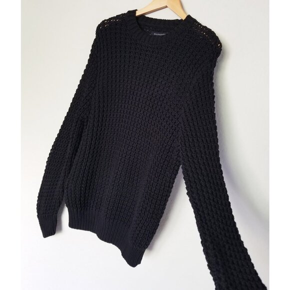 AllSaints Men's M Illund Waffle Stitch Crew Neck Sweater Organic Cotton Black - Picture 14 of 16